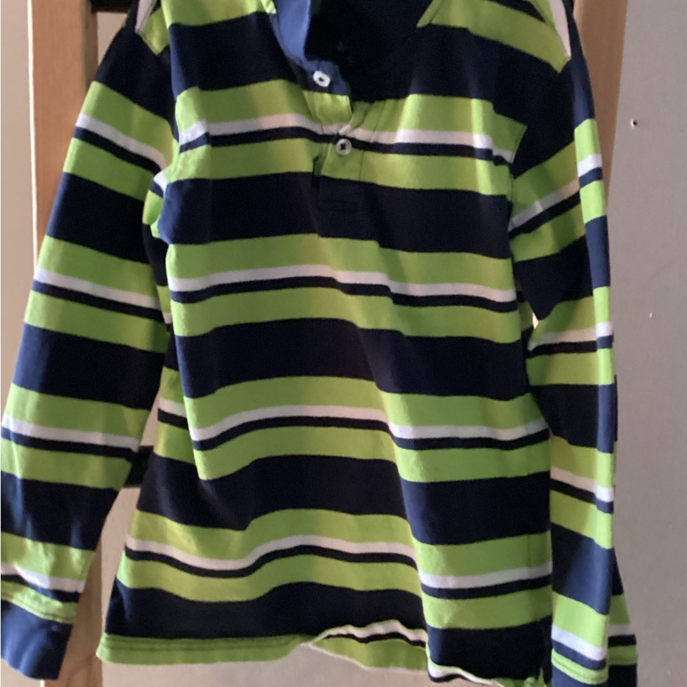 Faded Glory Navy and Green Striped Polo